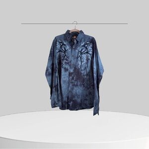 Helix Button Up Shirt Mens Large Blue Instinct Virtue Tie Dye Long Sleeve Y2K